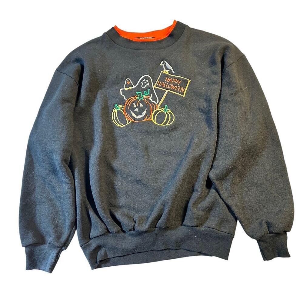 Vintage Happy Halloween Embroidered Pullover Sweatshirt Size Large Desert Heat